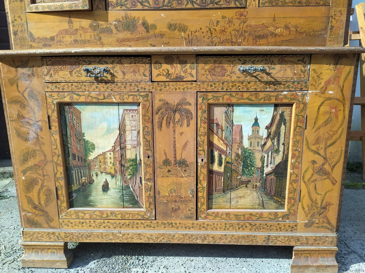 Meuble pyrogravé  et décoré de scènes orientales, rarissime , A VOIR N°1-photo-7