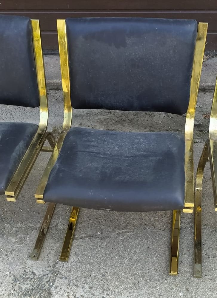 DLG de willy Rizzo  chaises laitonnées sur acier 1970, modele rare, 4 , 6 ou 9 chaises-photo-2