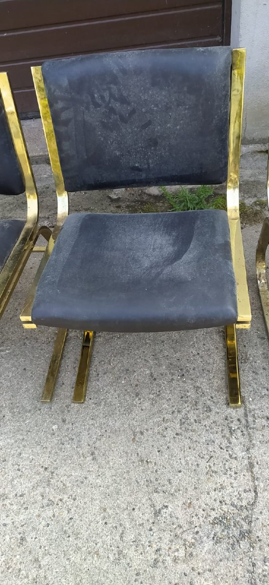 DLG de willy Rizzo  chaises laitonnées sur acier 1970, modele rare, 4 , 6 ou 9 chaises-photo-3