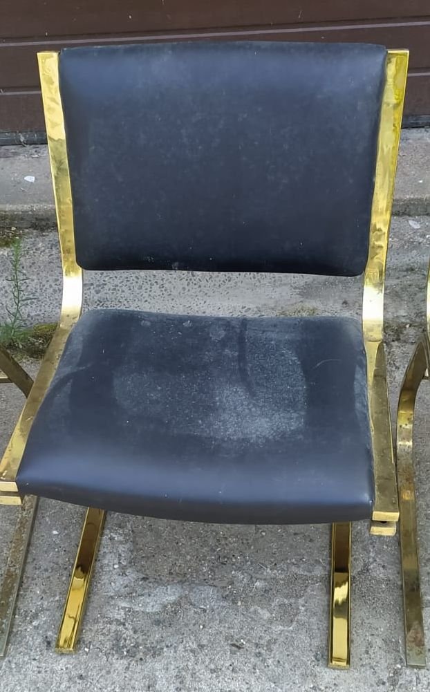 DLG de willy Rizzo  chaises laitonnées sur acier 1970, modele rare, 4 , 6 ou 9 chaises-photo-4