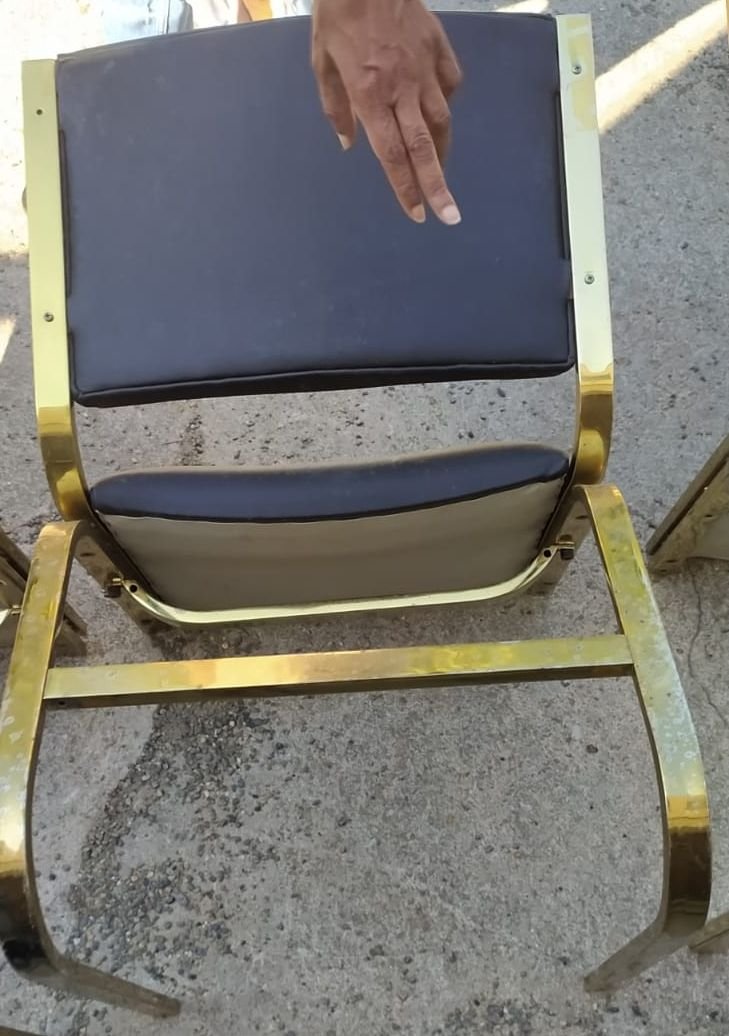DLG de willy Rizzo  chaises laitonnées sur acier 1970, modele rare, 4 , 6 ou 9 chaises-photo-1