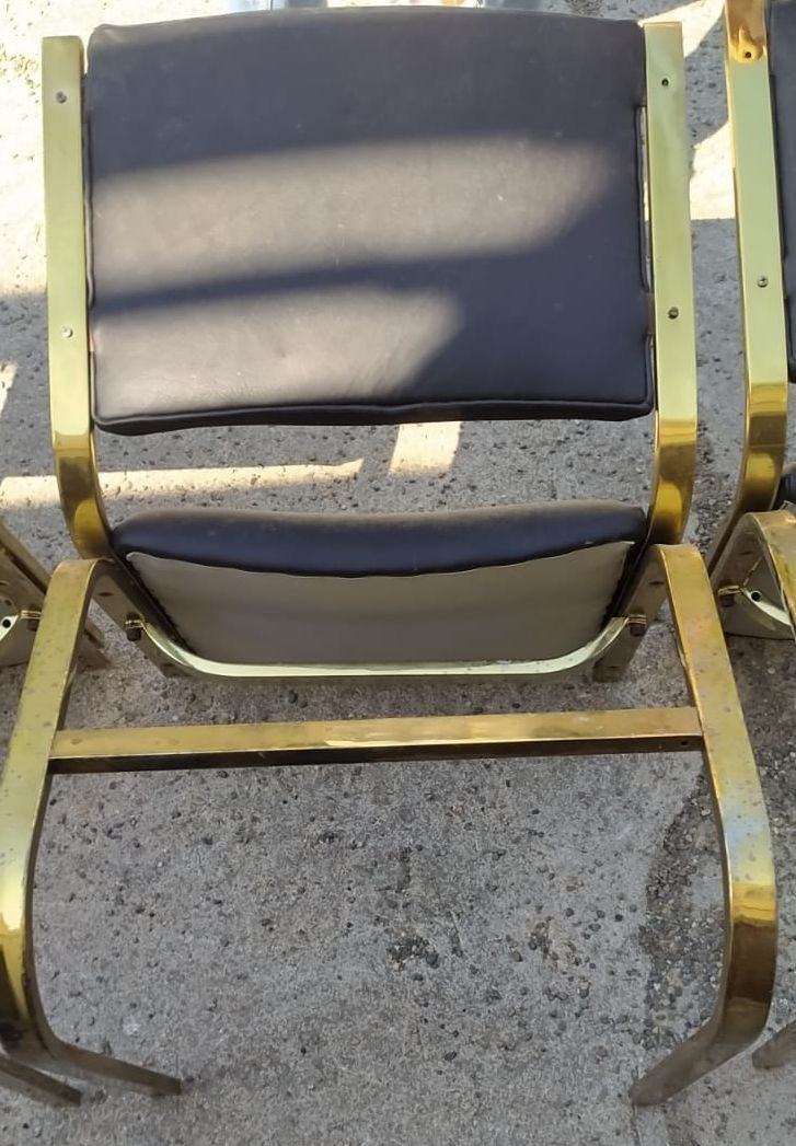 DLG de willy Rizzo  chaises laitonnées sur acier 1970, modele rare, 4 , 6 ou 9 chaises-photo-2