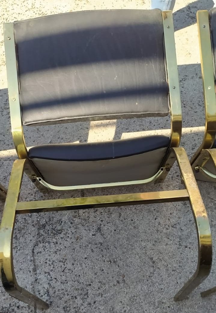 DLG de willy Rizzo  chaises laitonnées sur acier 1970, modele rare, 4 , 6 ou 9 chaises-photo-5