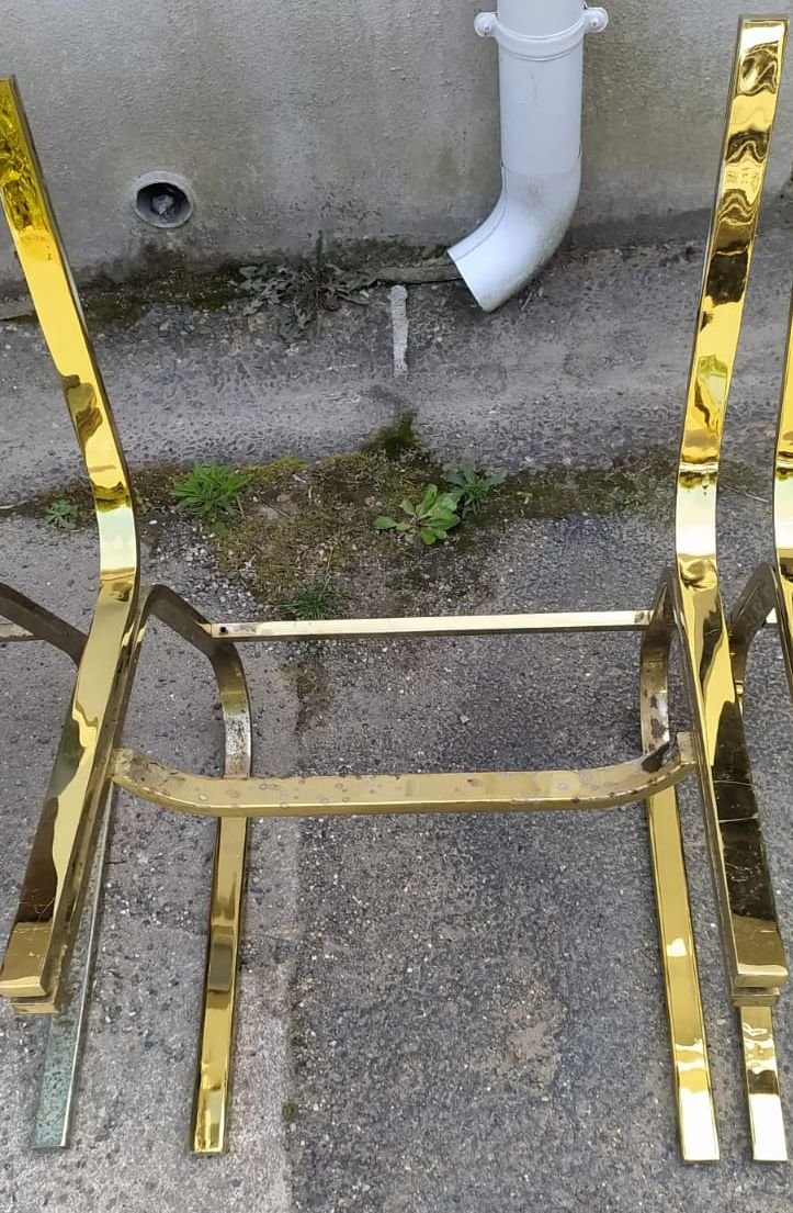 DLG de willy Rizzo  chaises laitonnées sur acier 1970, modele rare, 4 , 6 ou 9 chaises-photo-6