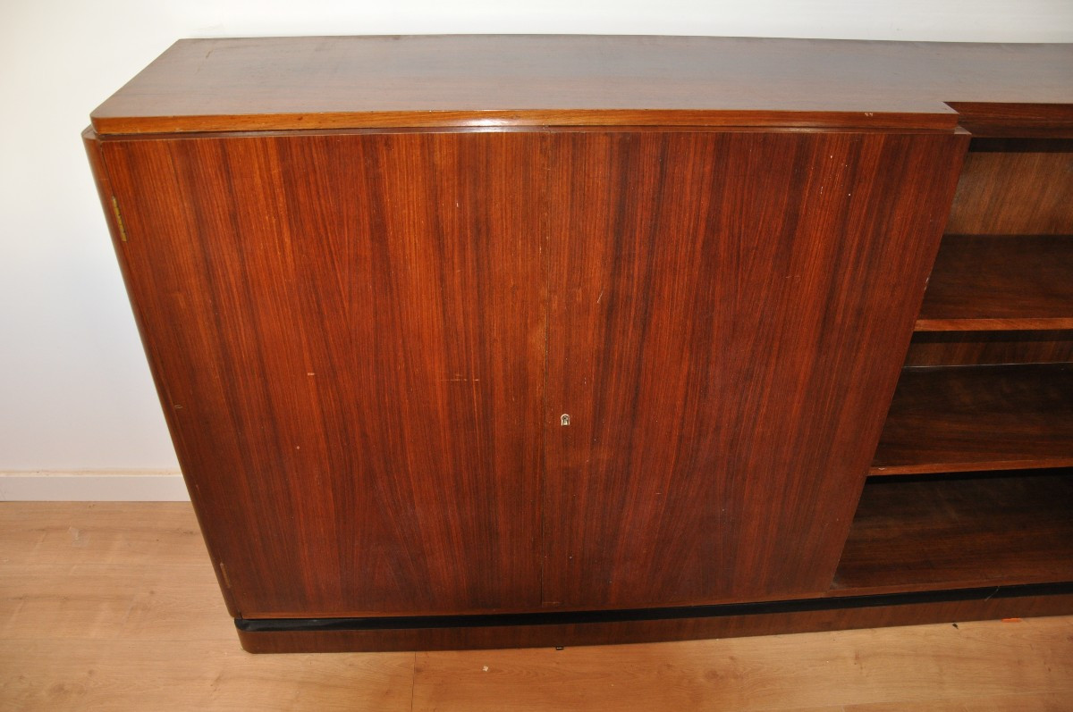 Large Art Deco Rosewood Bookcase Sideboard From Leleu-photo-2