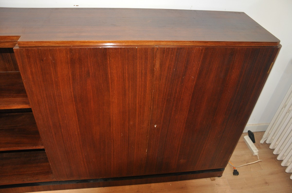 Large Art Deco Rosewood Bookcase Sideboard From Leleu-photo-3