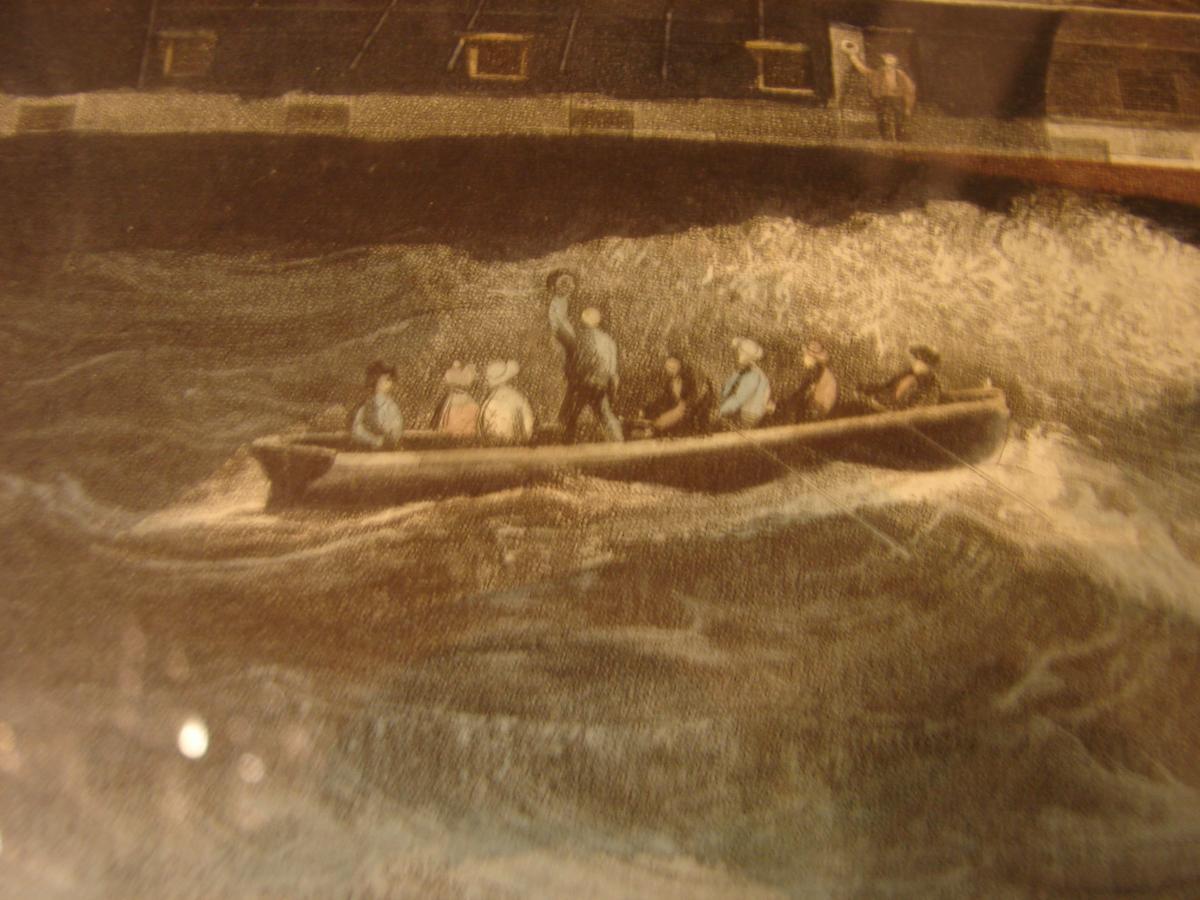 estampe couleur 1840 "steam ship "president" cadre acajou-photo-3
