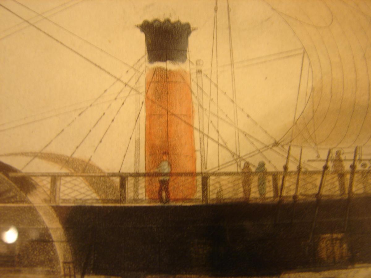 estampe couleur 1840 "steam ship "president" cadre acajou-photo-4