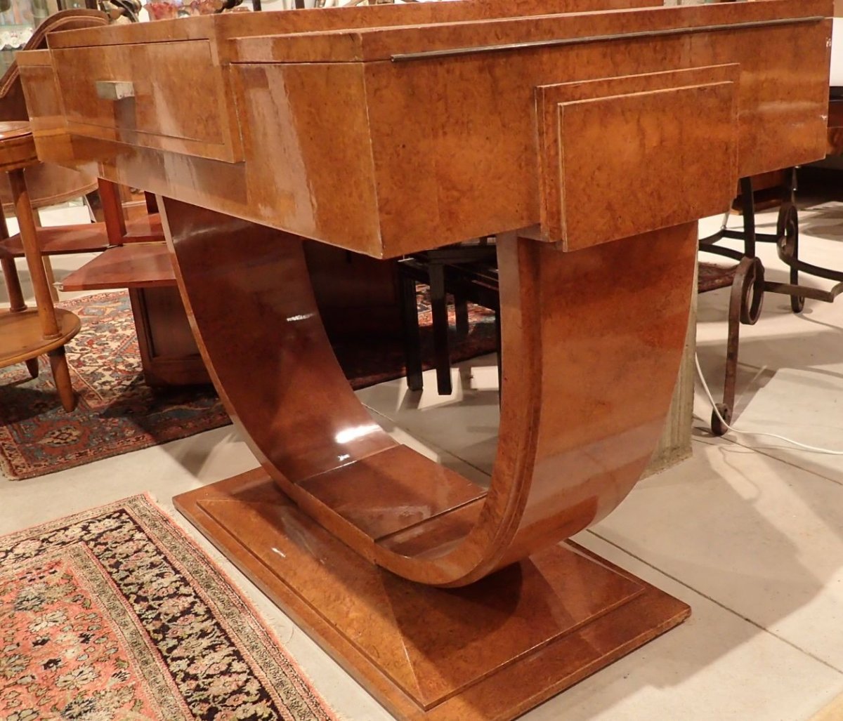 Art Deco Dressing Table, Dlg De Ruhlmann, Ivory, Silver Bronze, Amboyna And Sycamore-photo-3