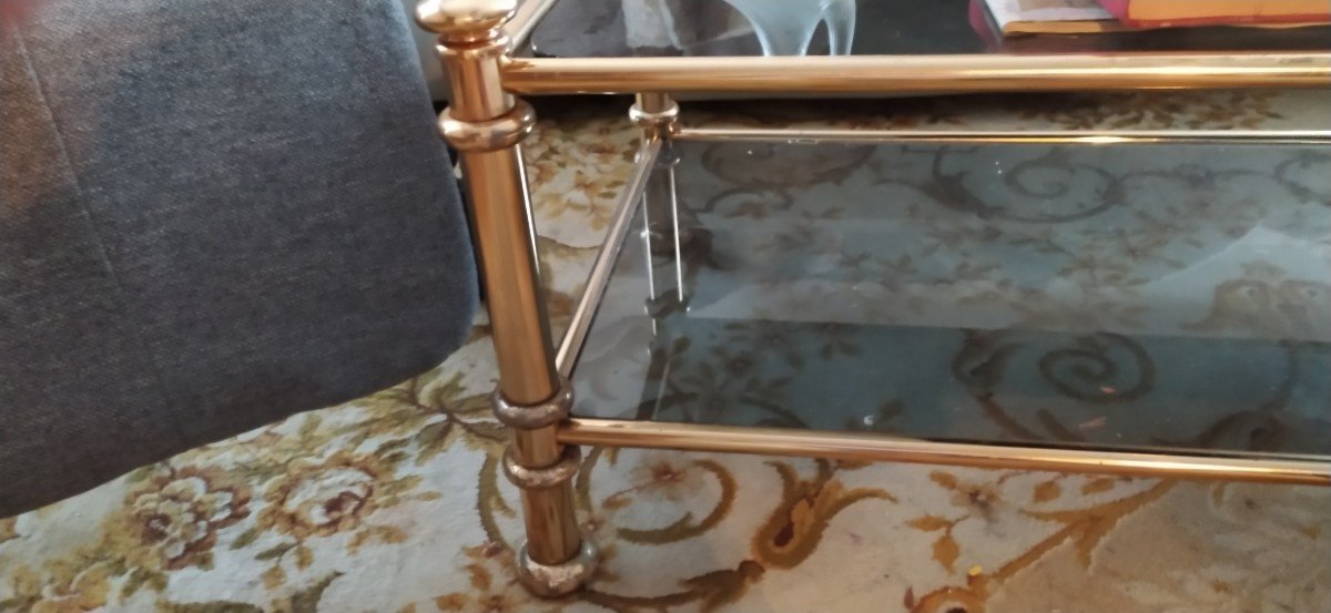 Coffee Table Two Glass Trays 1980 High Quality Dlg From Maison Charles-photo-3