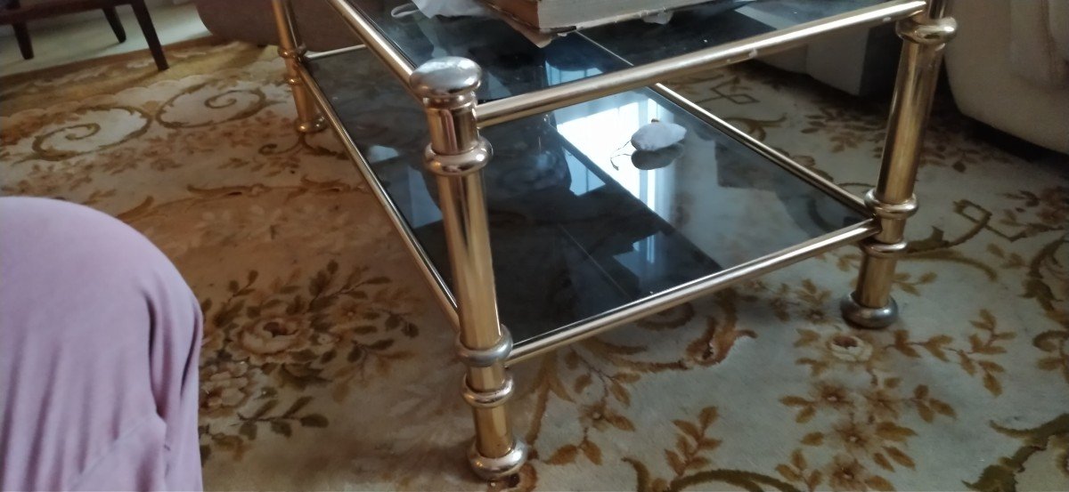 Coffee Table Two Glass Trays 1980 High Quality Dlg From Maison Charles-photo-4