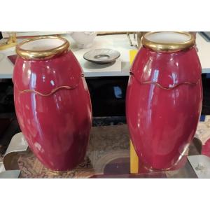 Very Large Pair Of Art Deco Vases "orchies"