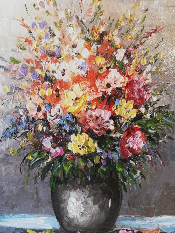 Vase de fleurs huile sur toile -photo-4