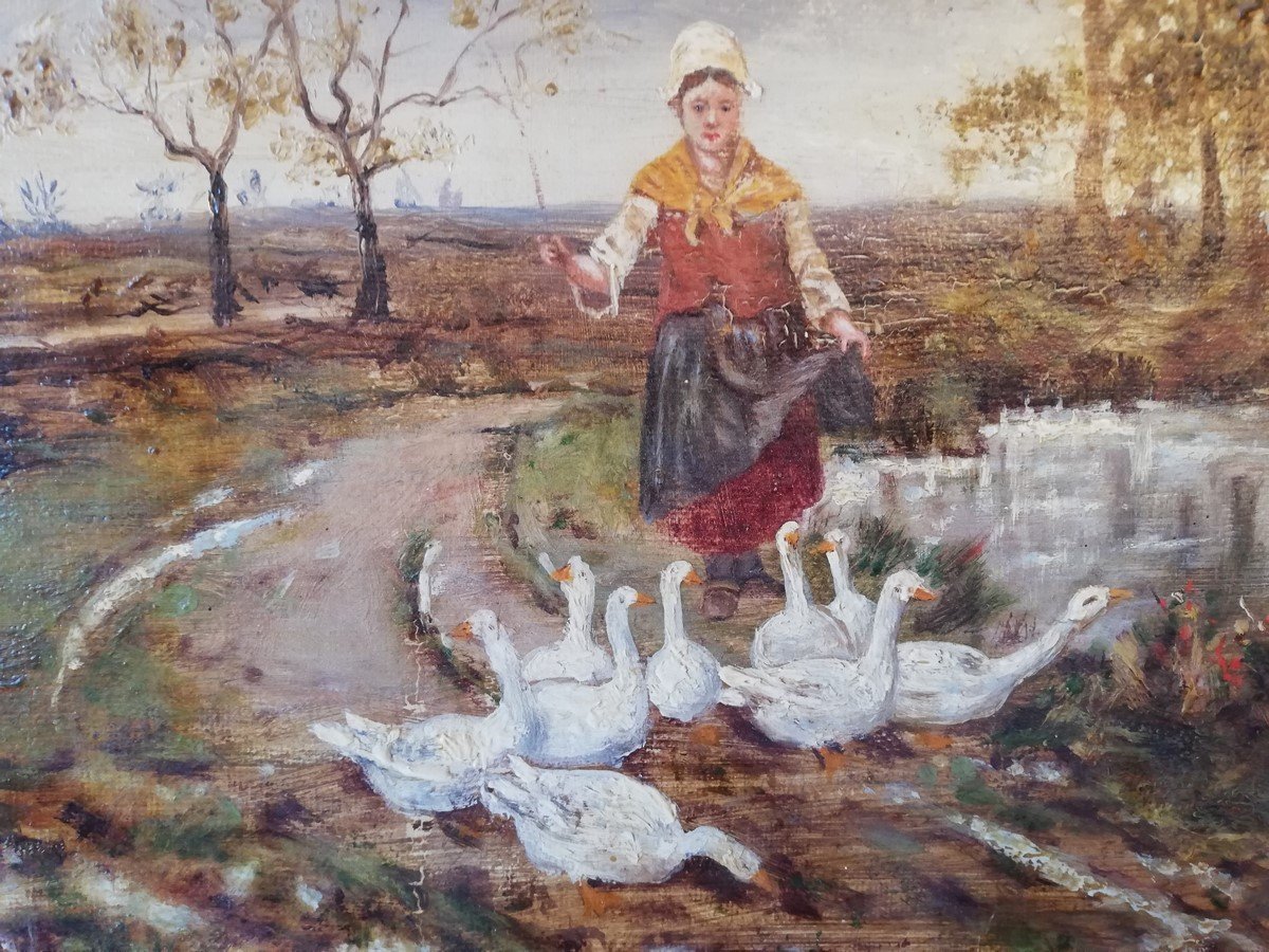 Oil On Canvas The Goose Girl-photo-2