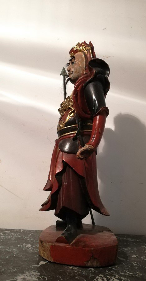 Chinese Character In Lacquered And Polychrome Wood-photo-2