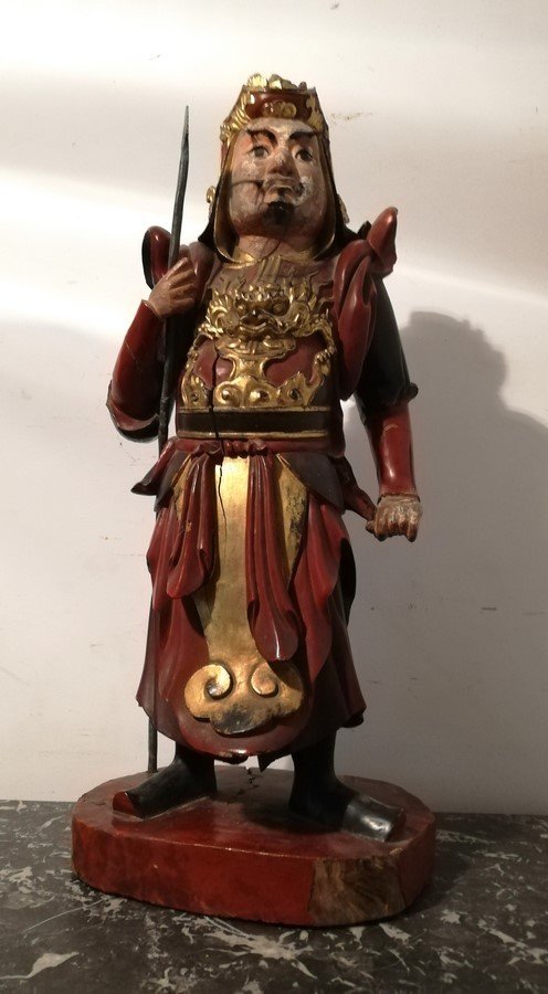 Chinese Character In Lacquered And Polychrome Wood