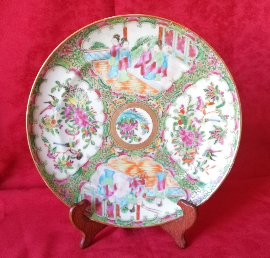 Assiette en porcelaine de Canton 19ème siècle-photo-4