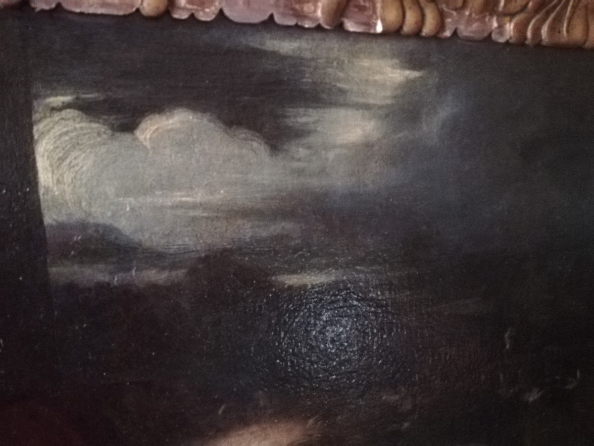 Huile sur toile encadrée du 17ème siècle -photo-4