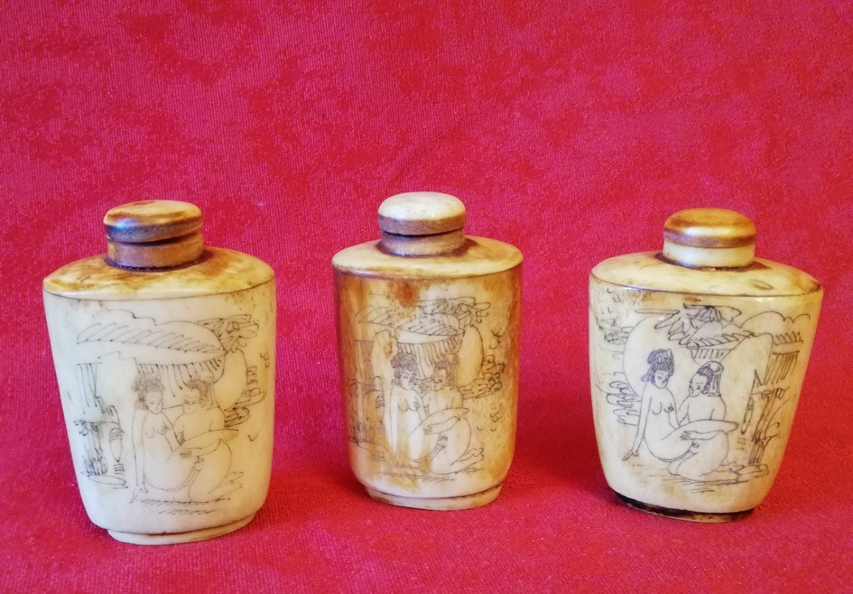 Three Opium Snuff Boxes Asia 