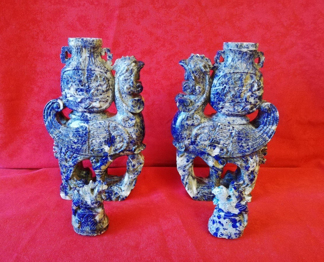 Pair Of Covered Vases From China -photo-3