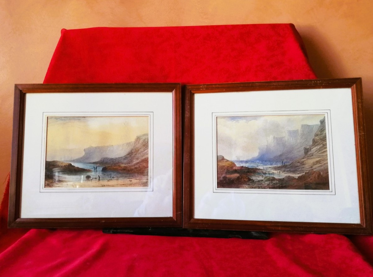 Paires d'aquarelles encadrées