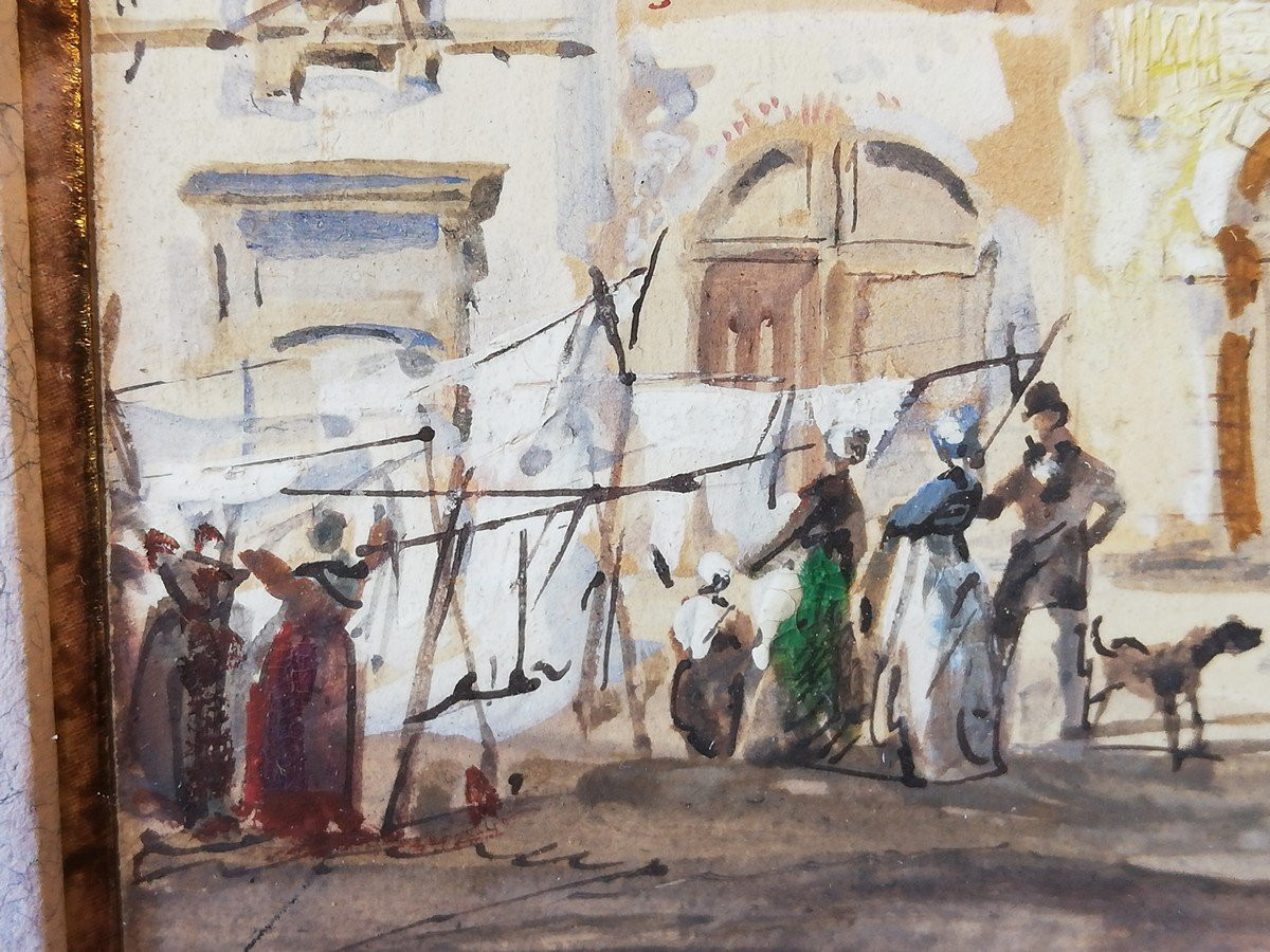 Paire d'aquarelles encadrées et signées -photo-5