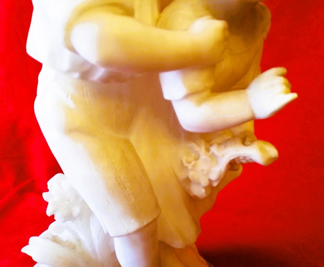 Statue deux enfants marbre et albâtre -photo-3
