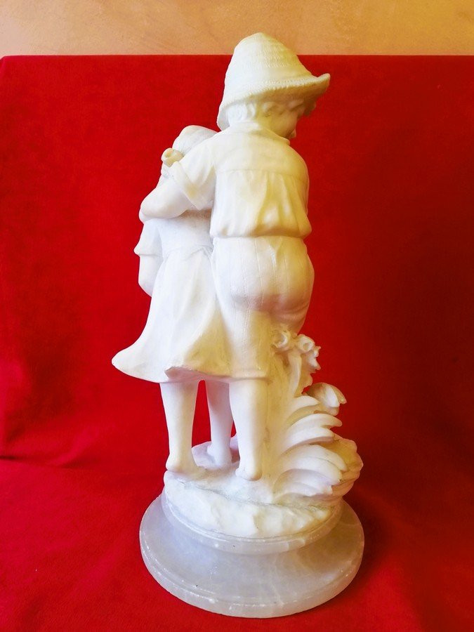 Statue deux enfants marbre et albâtre -photo-2