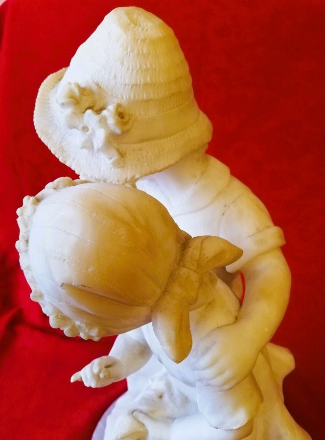 Statue deux enfants marbre et albâtre -photo-6