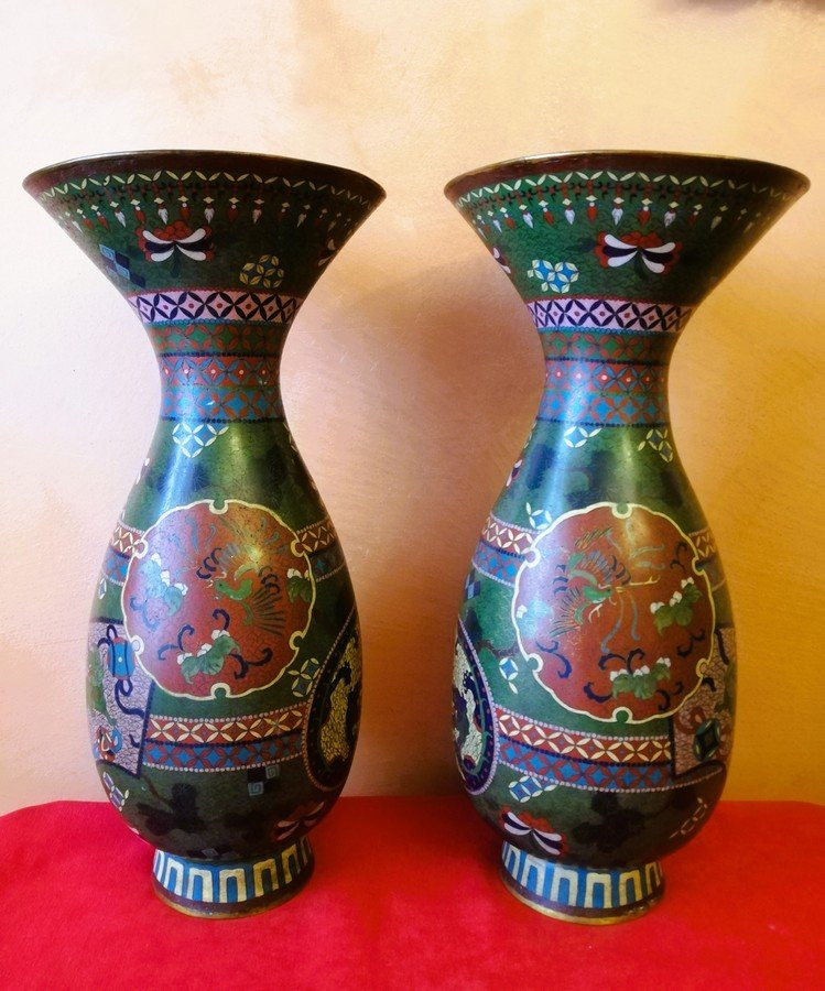 Pair Of Cloisonné Vases-photo-2