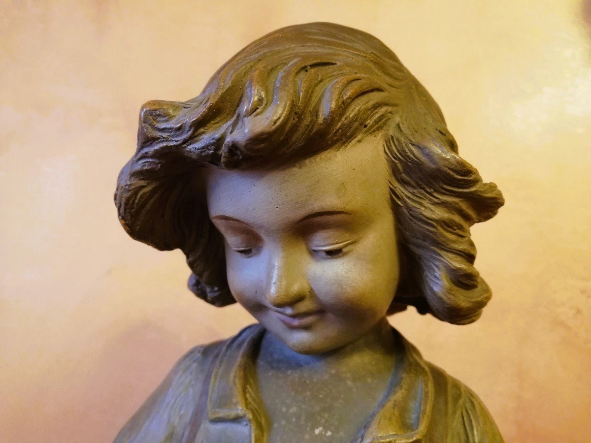 Terre cuite fillette aux chats -photo-4