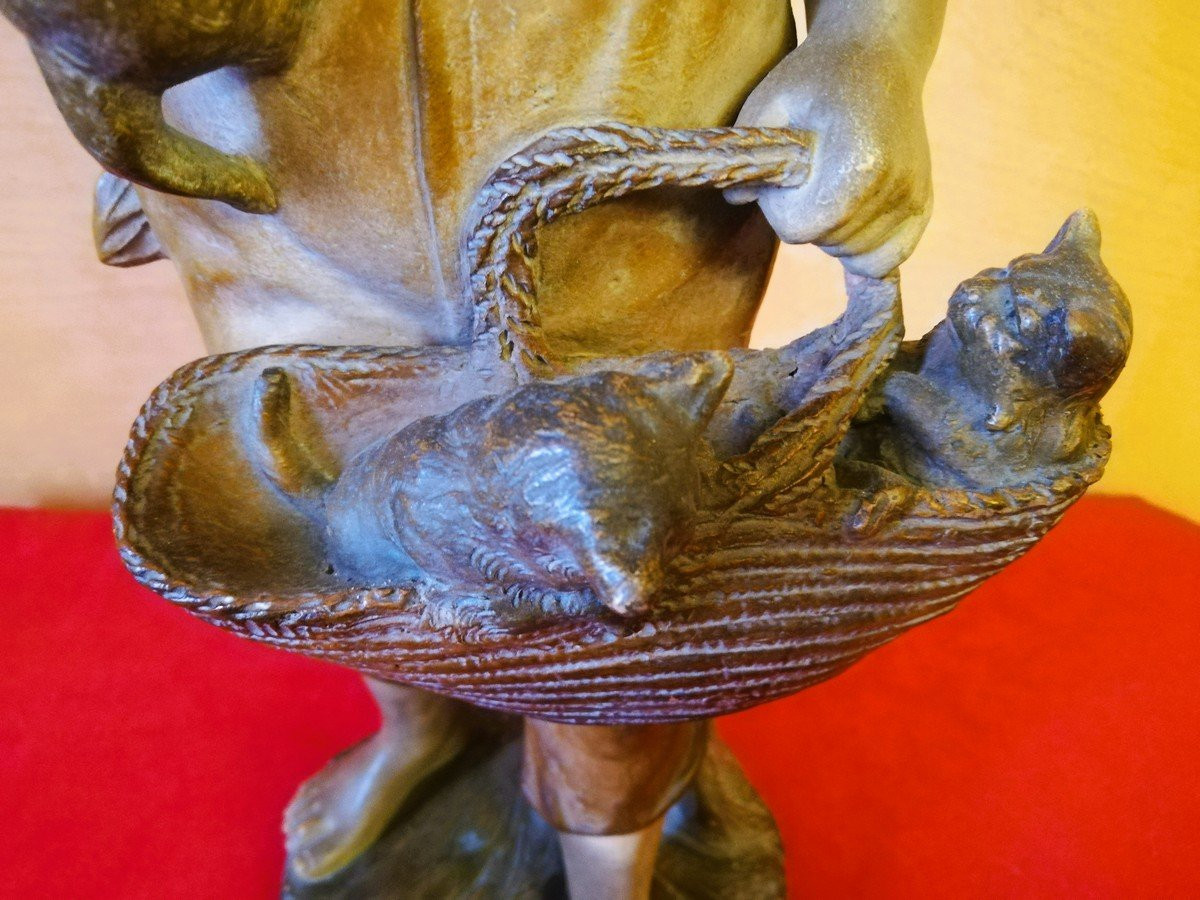 Terre cuite fillette aux chats -photo-2