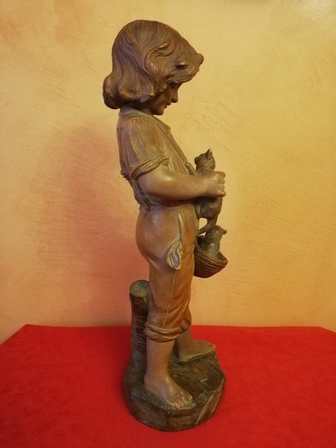 Terre cuite fillette aux chats -photo-5
