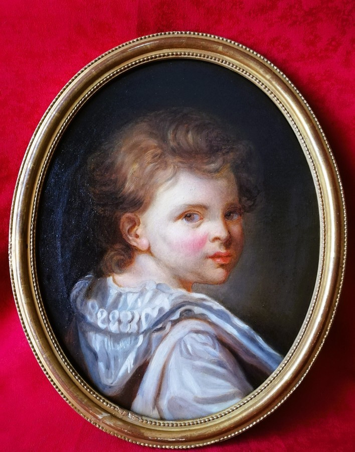 Portrait huile sur toile d'un jeune enfant 