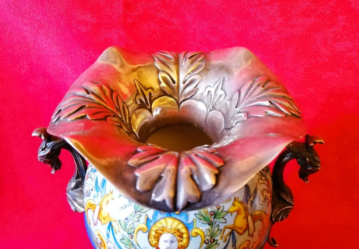 Decorative Porcelain Vase, Mounted In Silver-plated Metal -photo-2