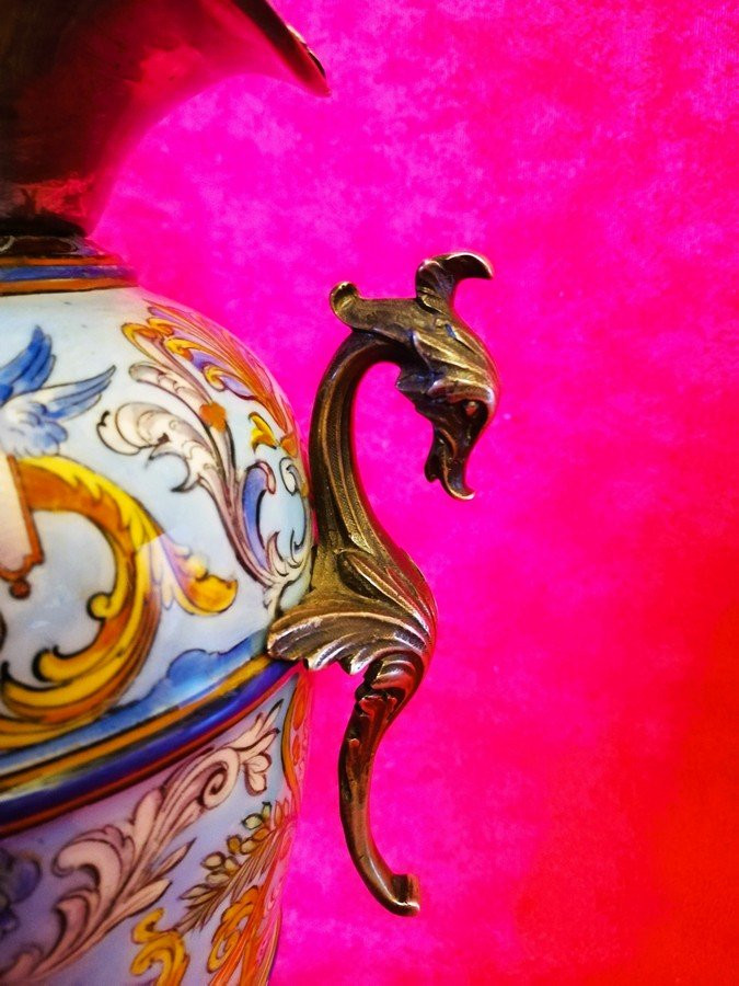 Decorative Porcelain Vase, Mounted In Silver-plated Metal -photo-3