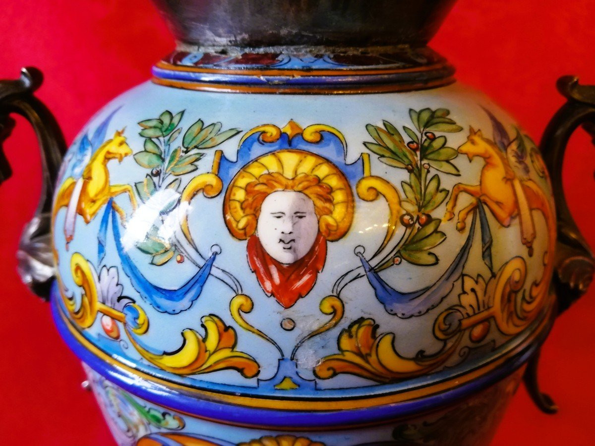 Decorative Porcelain Vase, Mounted In Silver-plated Metal -photo-4