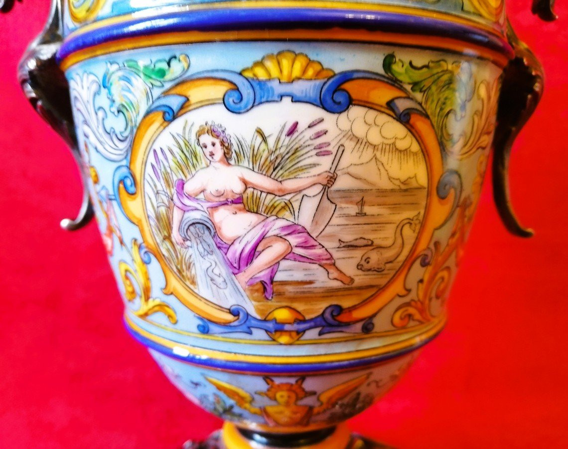 Decorative Porcelain Vase, Mounted In Silver-plated Metal -photo-1