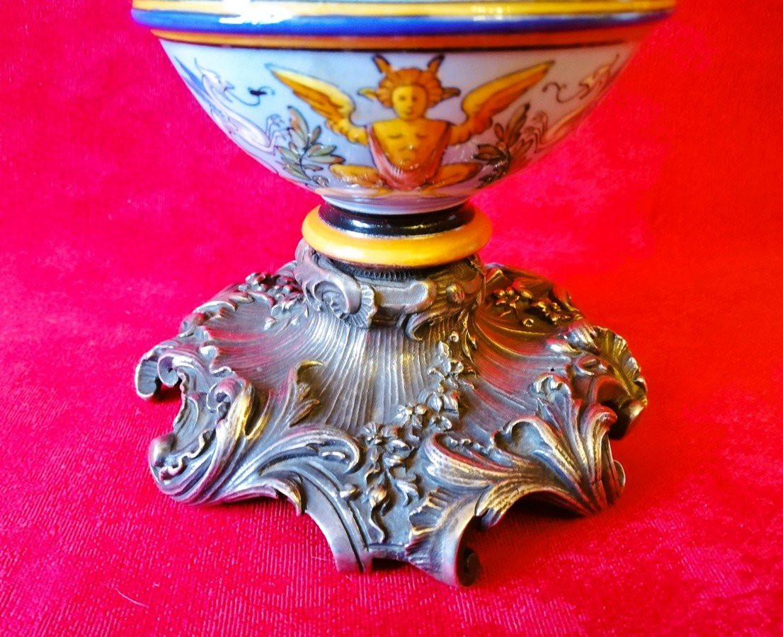 Decorative Porcelain Vase, Mounted In Silver-plated Metal -photo-2