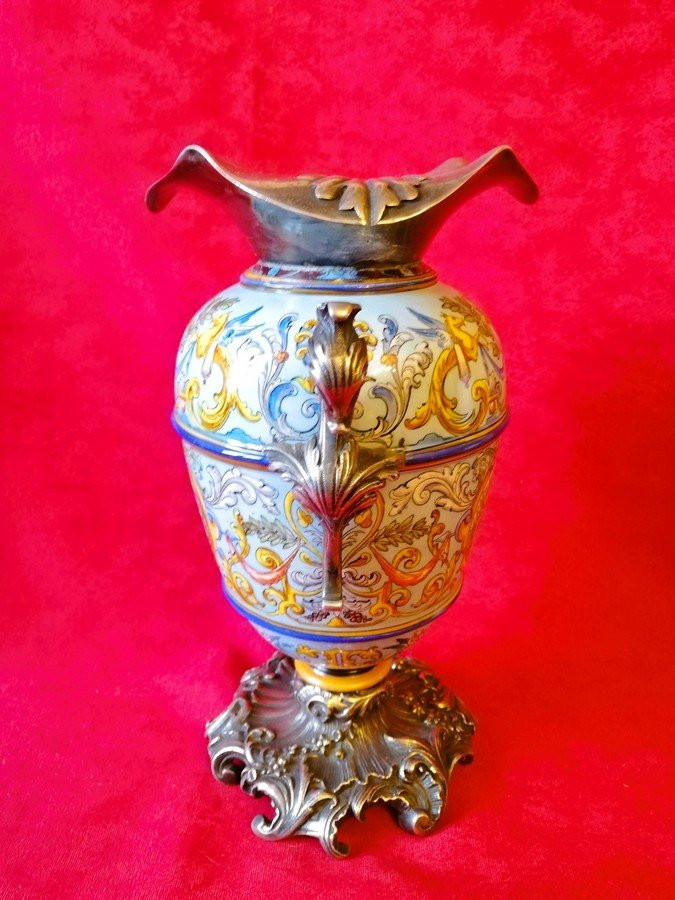 Decorative Porcelain Vase, Mounted In Silver-plated Metal -photo-5