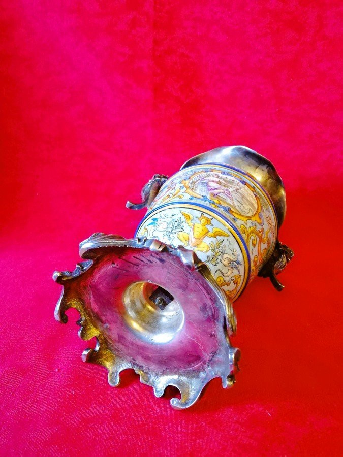 Decorative Porcelain Vase, Mounted In Silver-plated Metal -photo-7