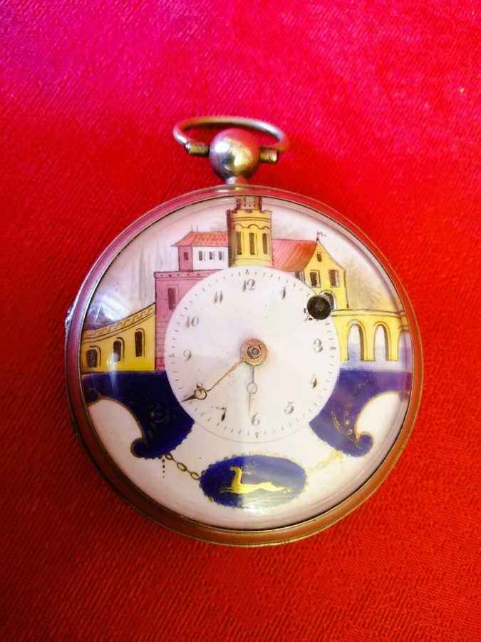 Montre à coq cadran décoré émaillé  