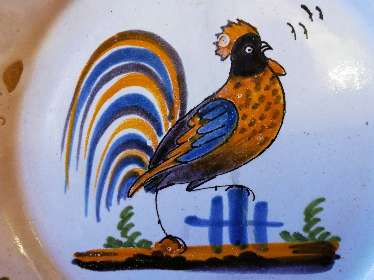18th-century Nevers Plate With A Rooster -photo-2