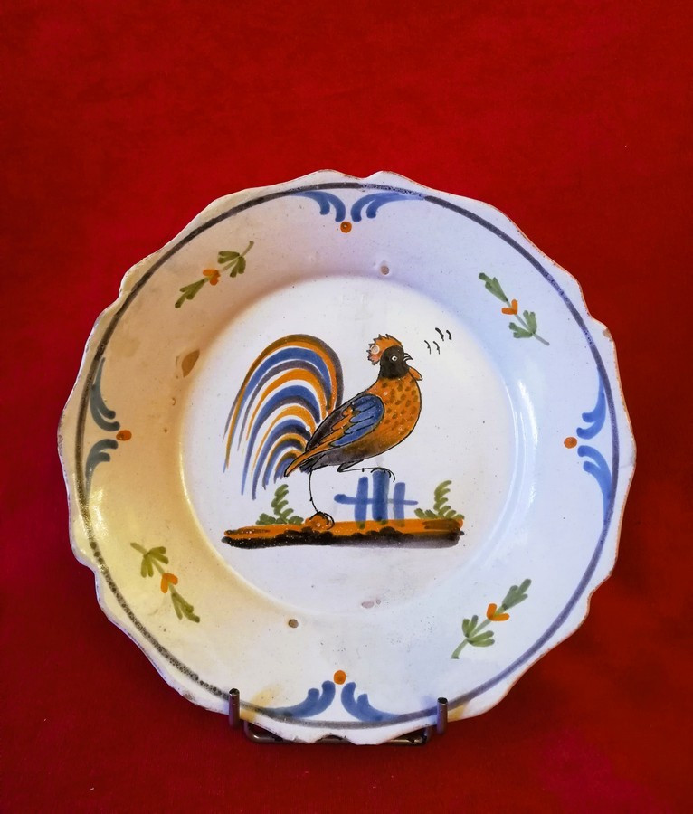 18th-century Nevers Plate With A Rooster 