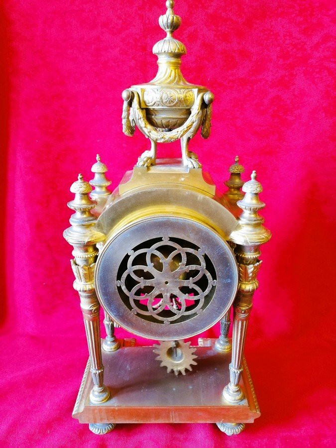 Pendule portique en bronze doré -photo-3