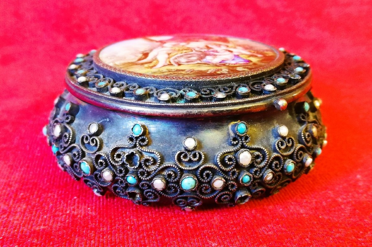 Boîte ronde dessus en émail -photo-2