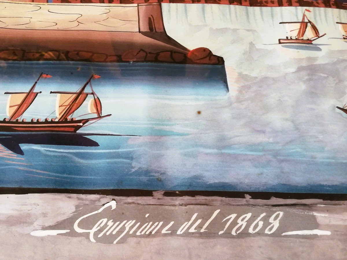 Paire de gouaches Napolitaines encadrées -photo-3