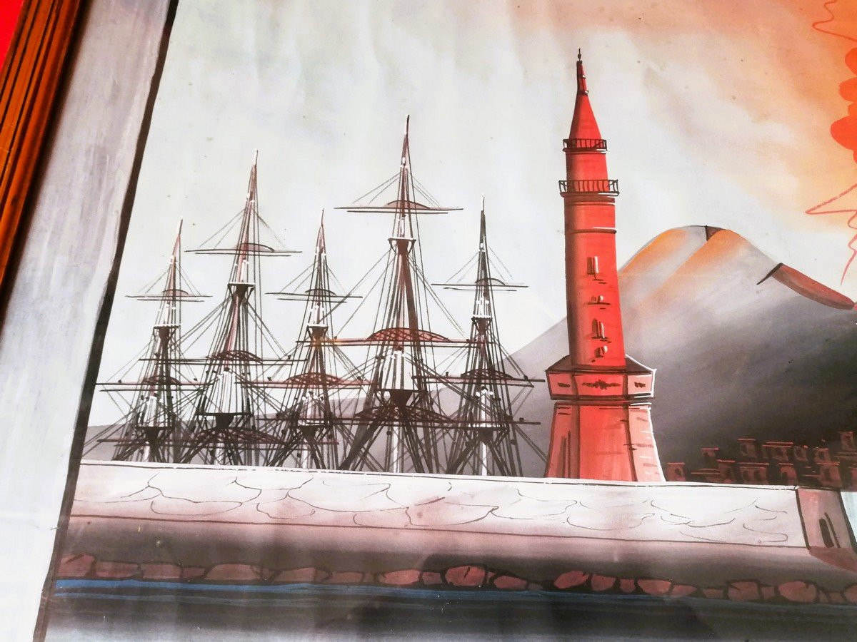 Paire de gouaches Napolitaines encadrées -photo-4