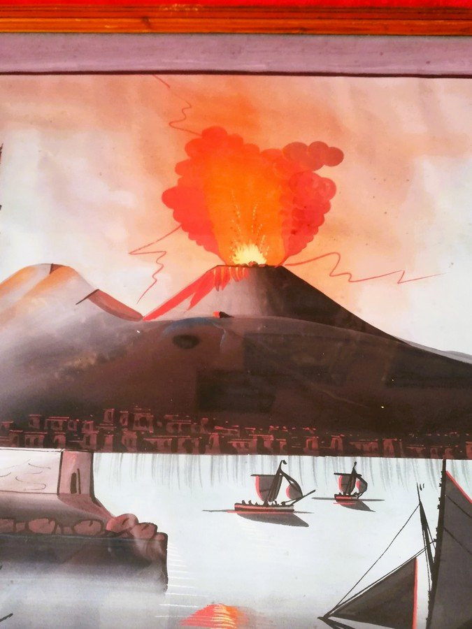 Paire de gouaches Napolitaines encadrées -photo-5