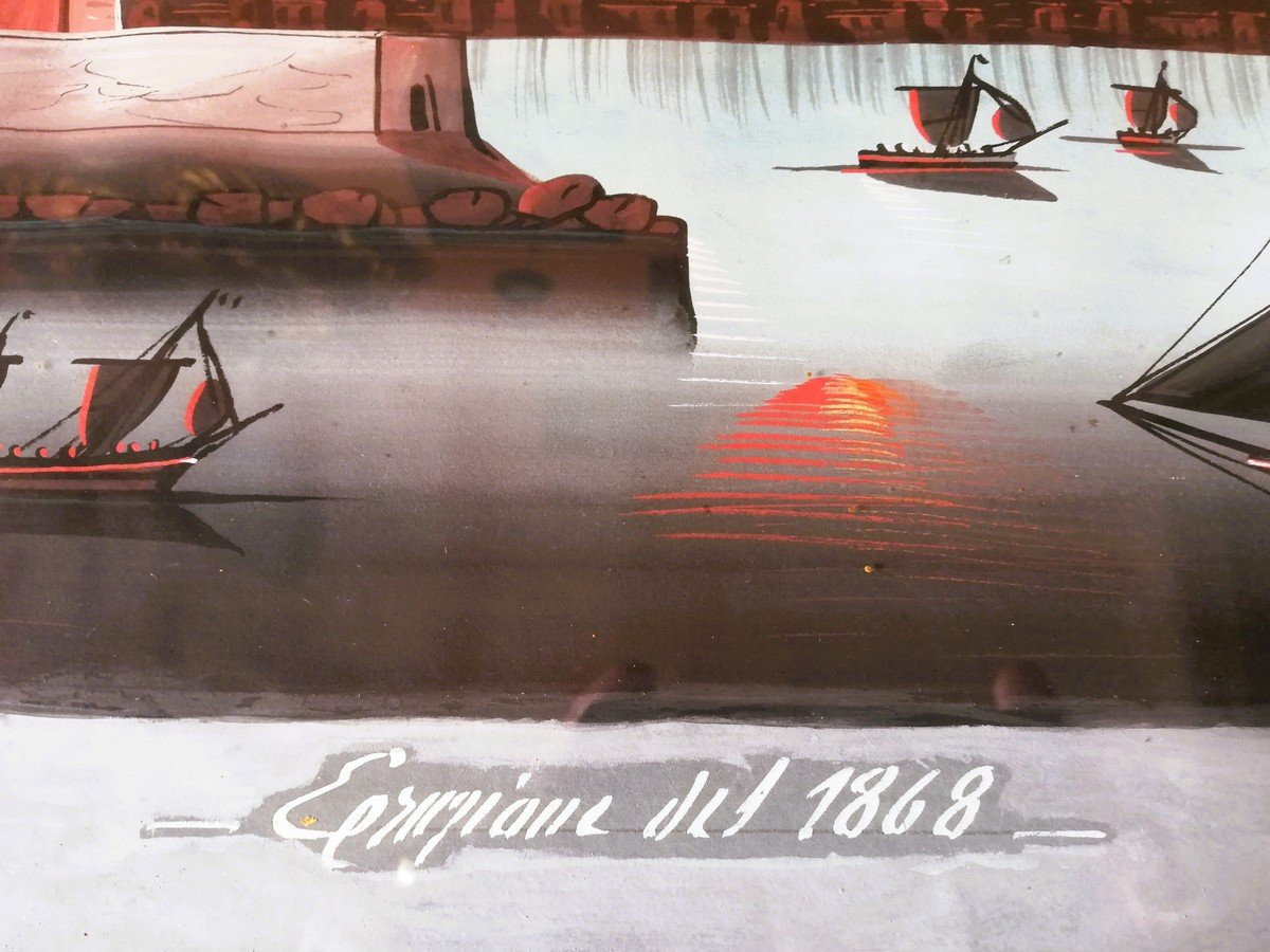 Paire de gouaches Napolitaines encadrées -photo-7